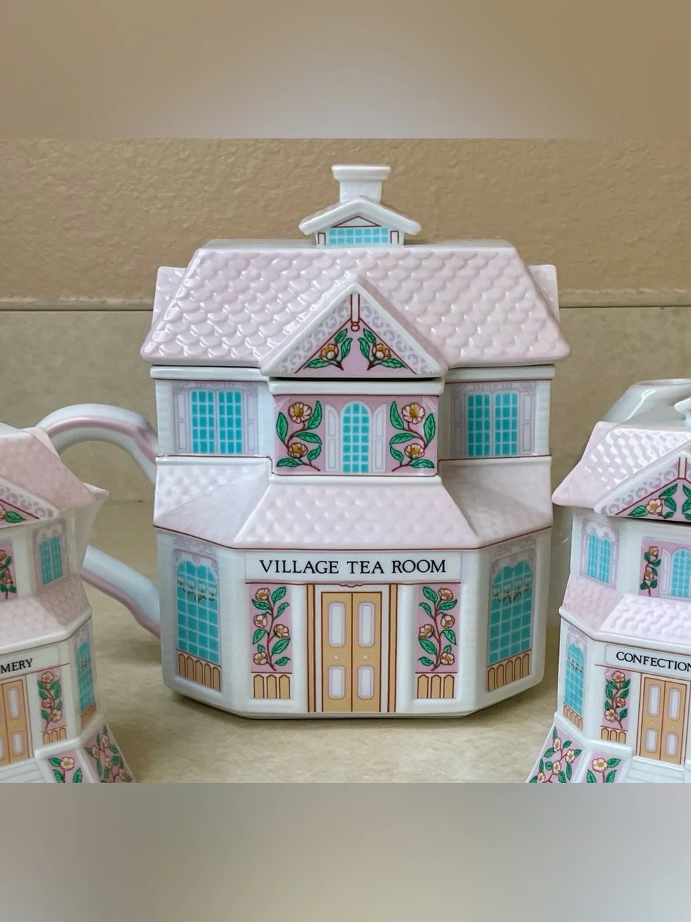 Lenox Village Tea Room 3 Pc Set  Teapot, Creamer, Sugar w/ Spoon  Vintage 1991